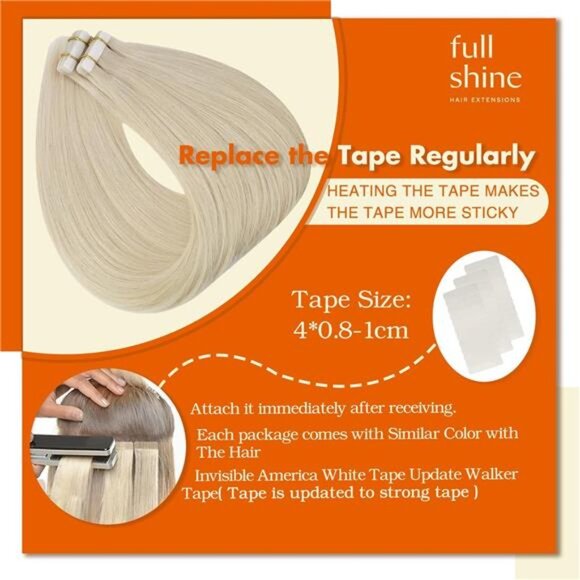 Full Shine Tape In Hair Extensions Double Sided Human Hair Extensions Tape ins - Picture 4 of 6